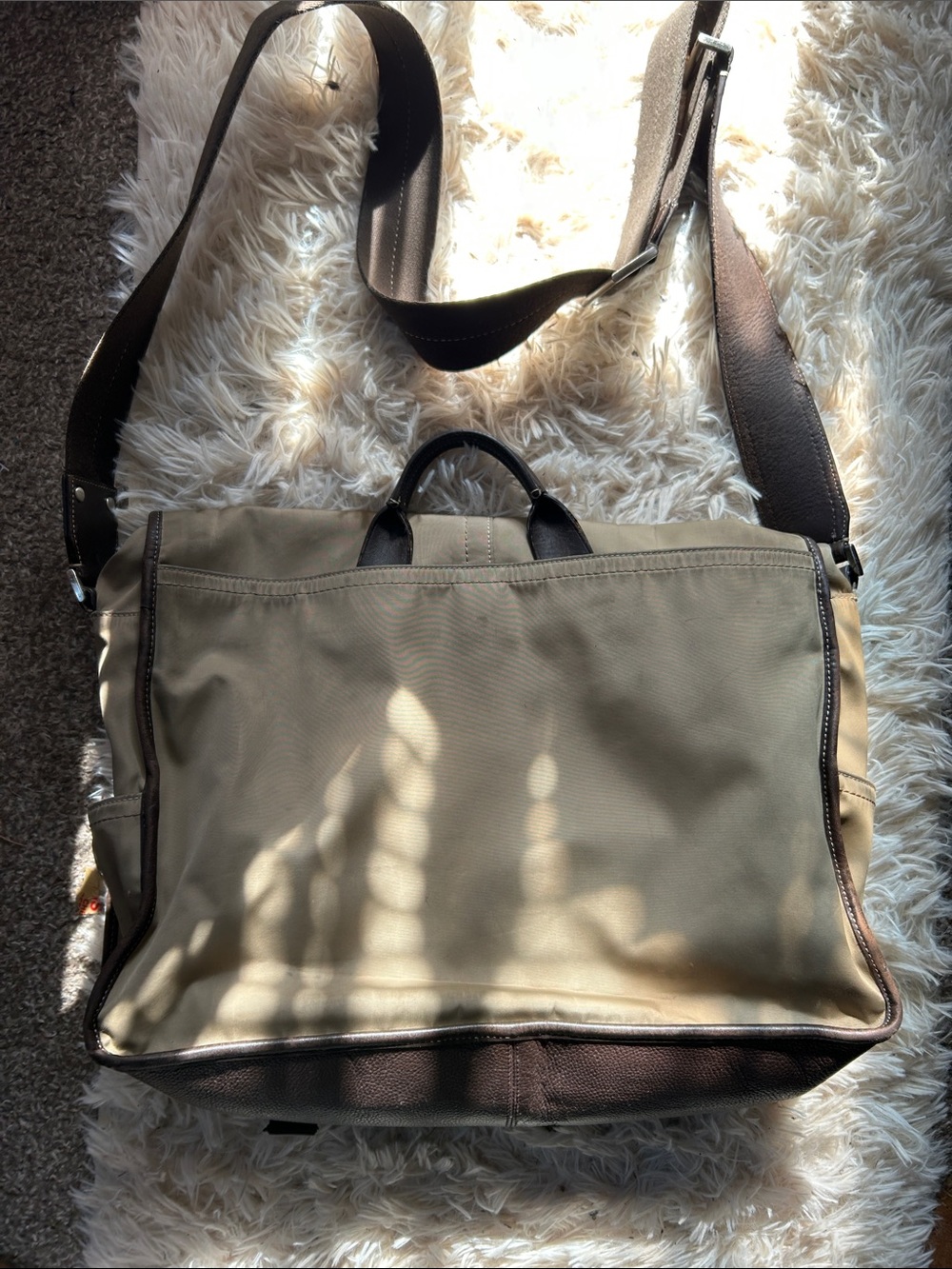 Coach khaki nylon and Brown Leather Messenger Bag vintage - Picture 3 of 9